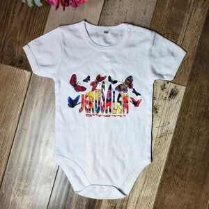 NEW 18M Toddler Girl White Graphic "Jerusalem" Short Sleeve Bodysuit